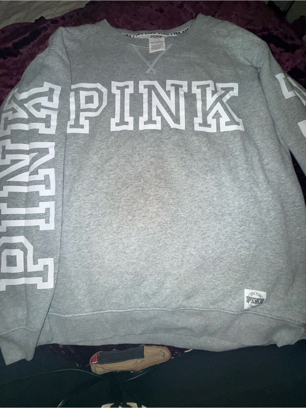 PINK Victoria's Secret Gray Crewneck Sweatshirt with White Logo